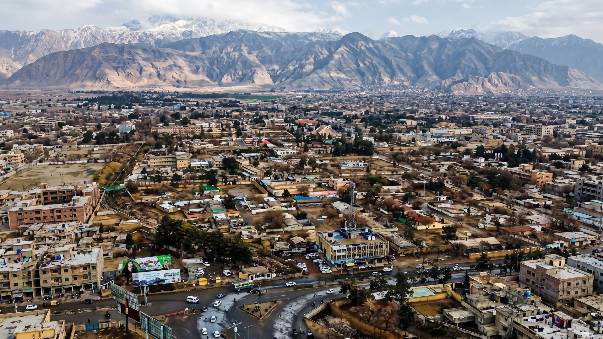 A Quetta city road with a loaded truck prepared for a long haul