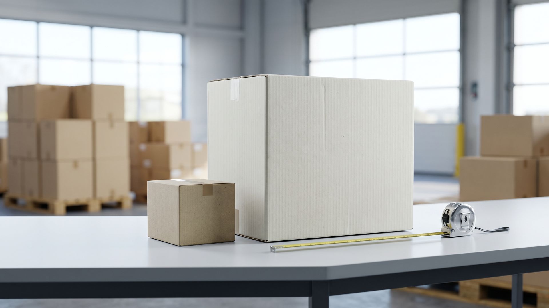 A bulky carton measured for air cargo beside a dense smaller box